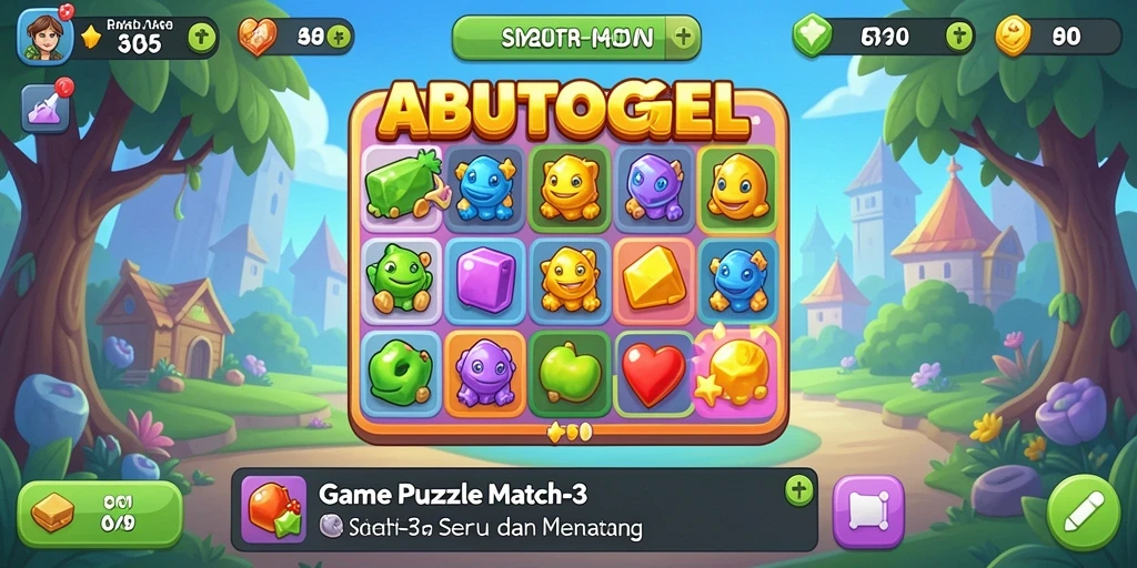 Tampilan menarik dalam gameplay <strong>ABUTOGEL</strong> yang menampilkan elemen Match-3.