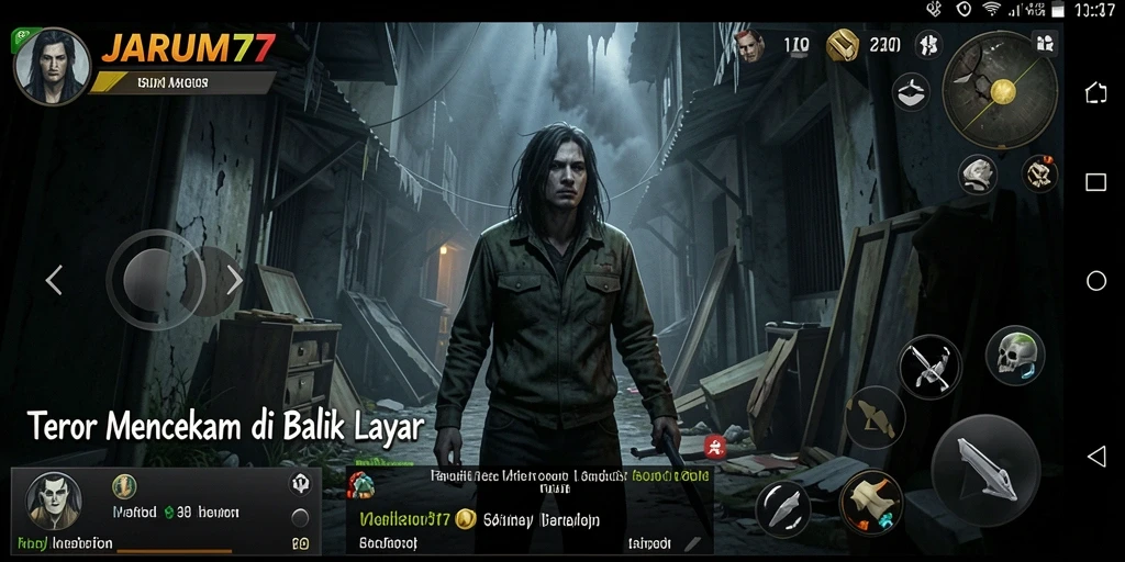 Screenshot gameplay JARUM77 yang mencekam dan penuh dengan ketegangan.