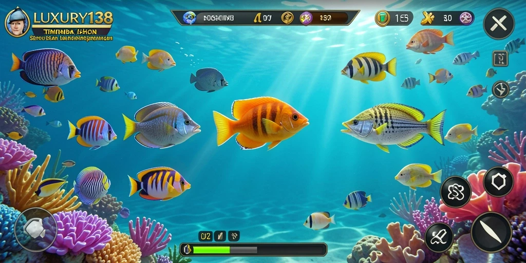 Screenshot gameplay LUXURY138 dengan aksi tembak ikan yang seru.