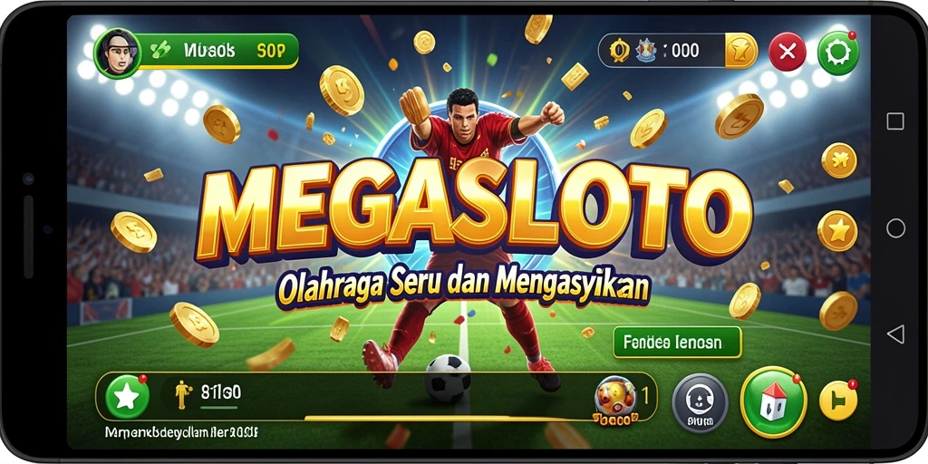Tampilan gameplay MEGASLOTO yang penuh aksi dan kompetisi olahraga.