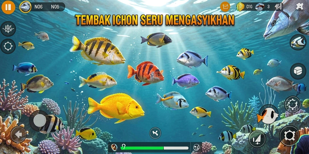 Tampilan gameplay N06 yang seru saat menembak ikan.