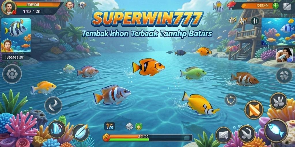 Screenshot gameplay menarik dari SUPERWIN777 saat menembak ikan.