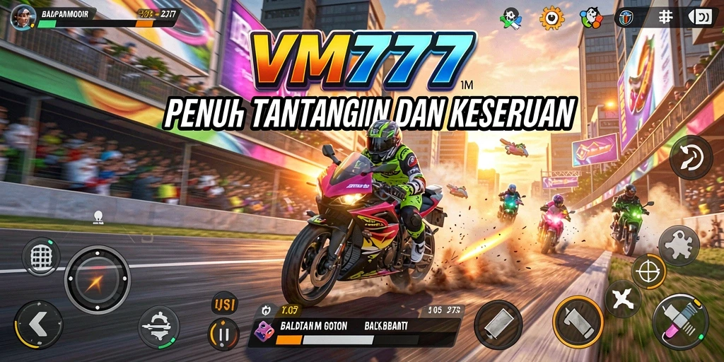 Tampilan grafis VM777 saat gameplay motor racing yang seru.
